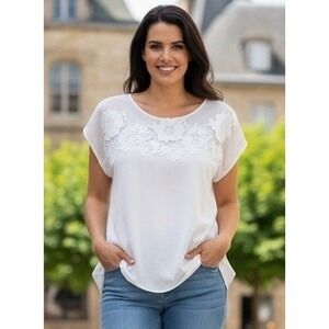 Casual Express Floral Lace Sheer Top Women's XXL White Boho Minimalist Rayon